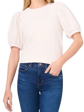 Cece white textured puffed sleeve top size large NEW WITH TAG